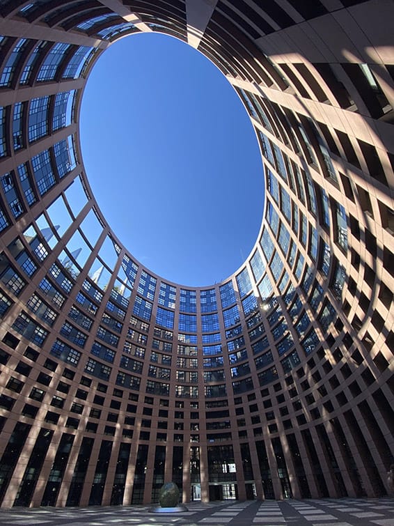 The courtyard of the European parliament in Brussels, Belgium.